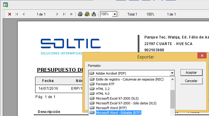 Nueva opción de exportación Microsoft Word Editable